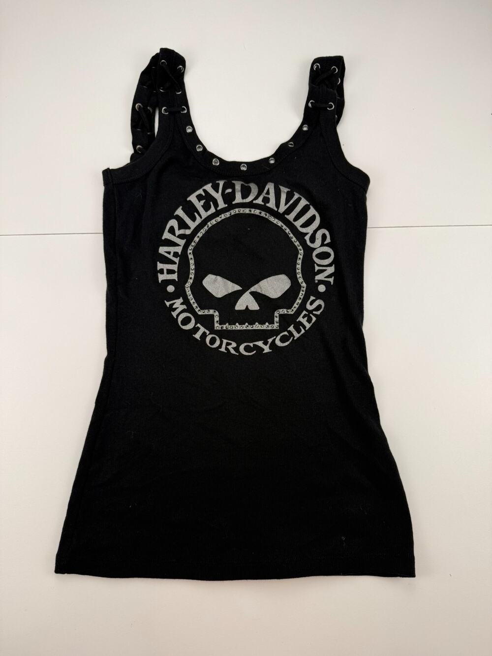 Harley-Davidson Women's S Willie G Skull Lace-Up Tank Top Black NWT
